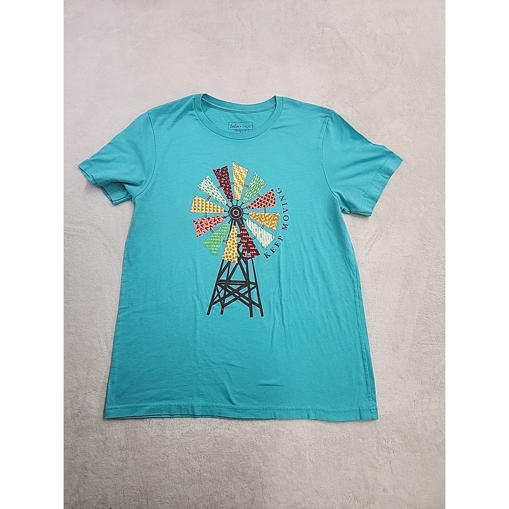 Lulu Mac T Shirt Large "Keep Moving" Windmill Blue